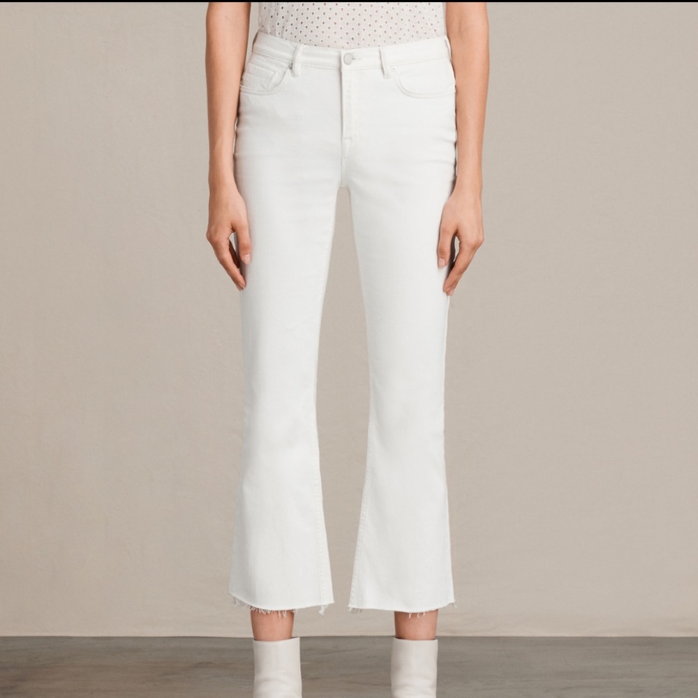 All Saints White Zoe Cropped Bootcut Jeans
